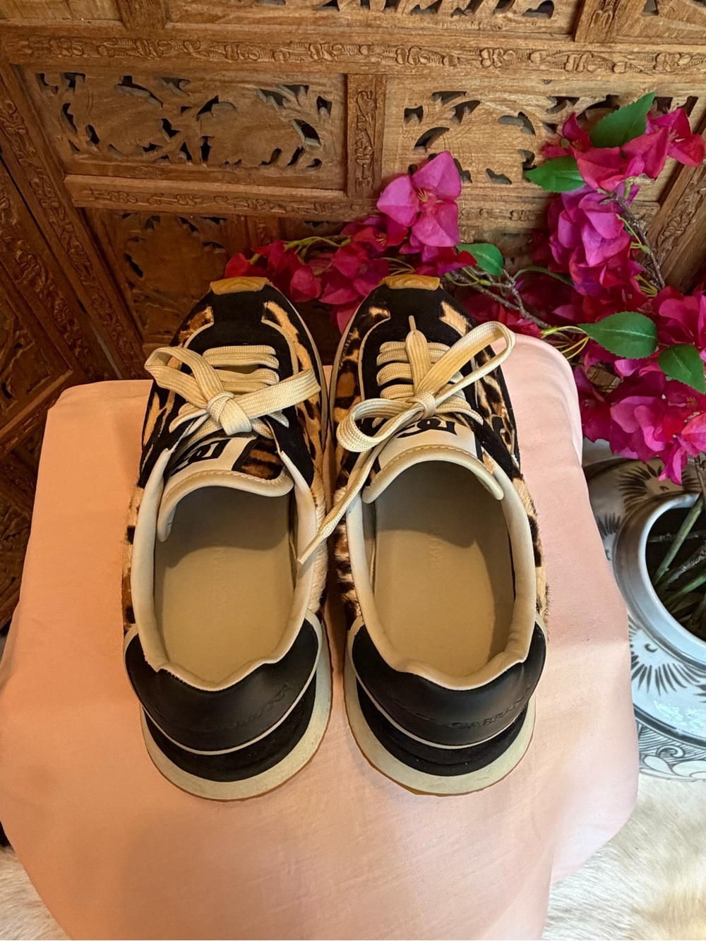 Dolce & Gabbana Leopard Suede-Trim Women's Sneaker - Black & Tan - Picture 6 of 11